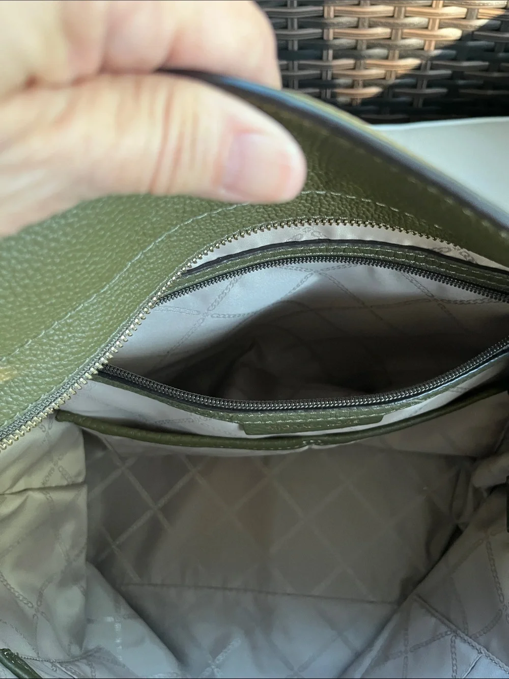 Michael Kors Olive Green Pebbled Leather Hobo Bag with Gold Hardware